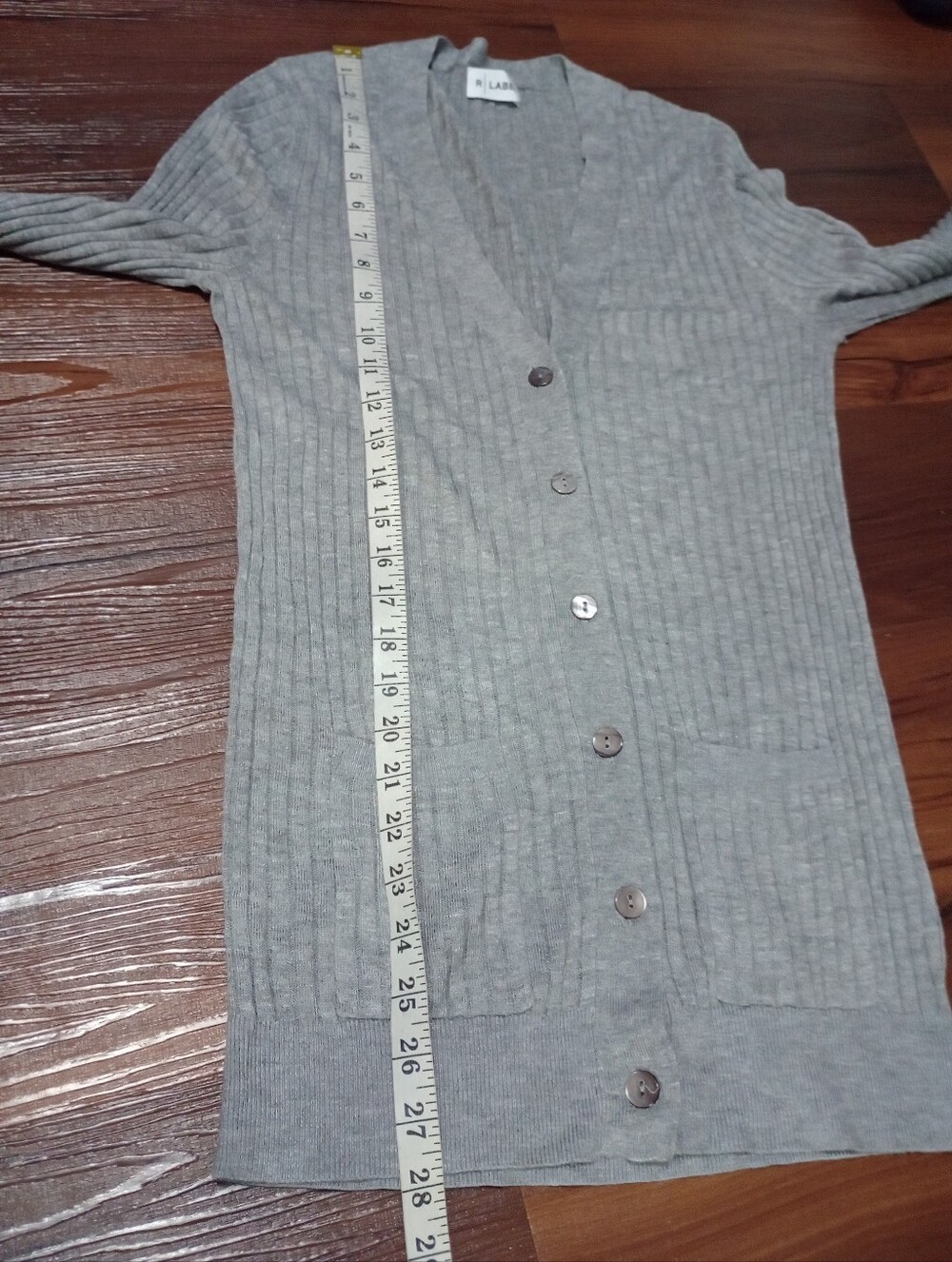 R Label Ribbed Knit Washable Cashmere Blend Button Front Cardigan - Picture 7 of 7